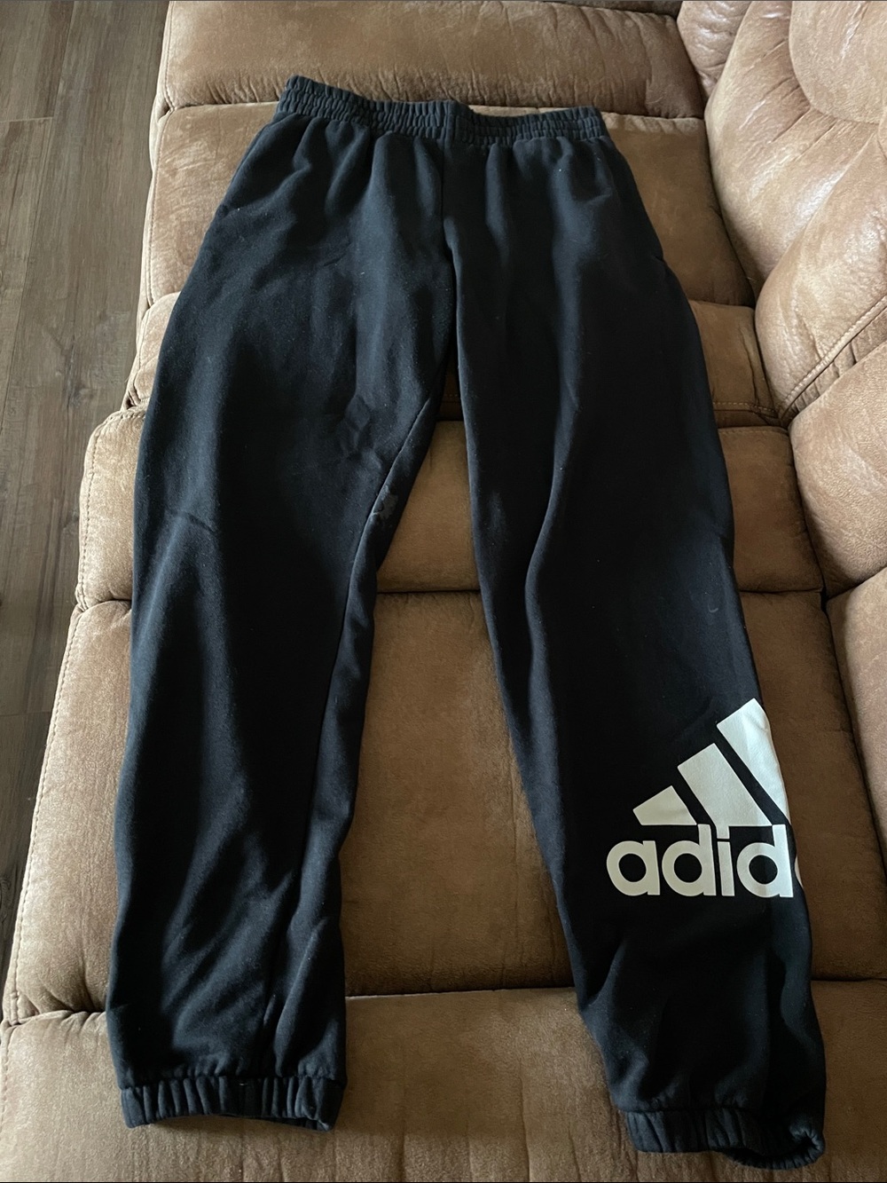 Adidas Girls Youth Black Sweatpants Cuffed Ankles Side Pockets XL